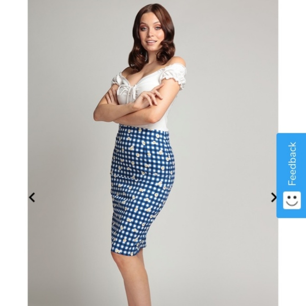 - Collectif plaid daisy pencil skirt